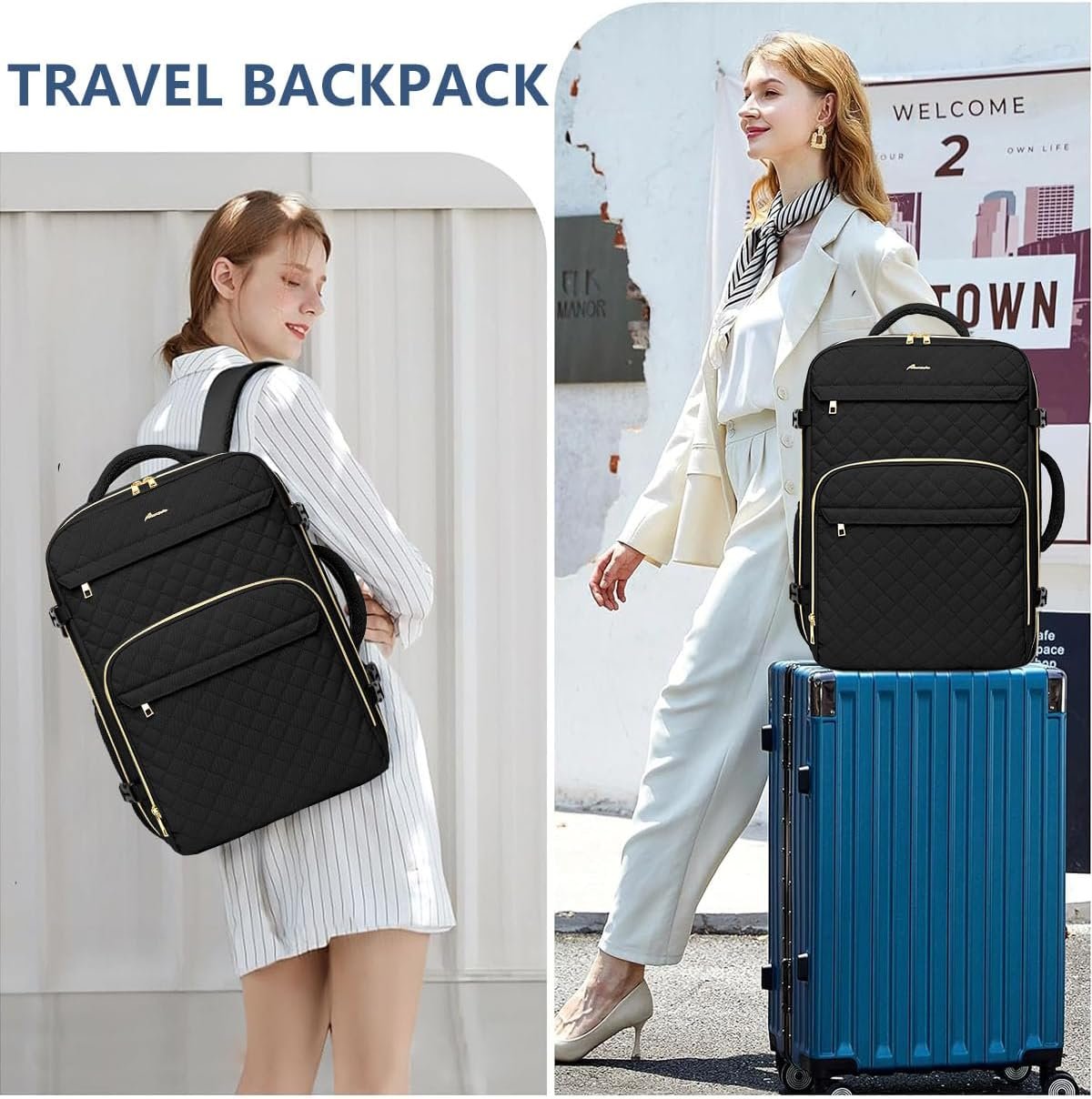 Carry on Women Travel Backpack: TSA Flight Approved Personal Item Backpacks Large 40L Waterproof Luggage Suitcase Backpack fit 17 Inch Laptop Weekender Overnight Traveling Bag with USB Charge