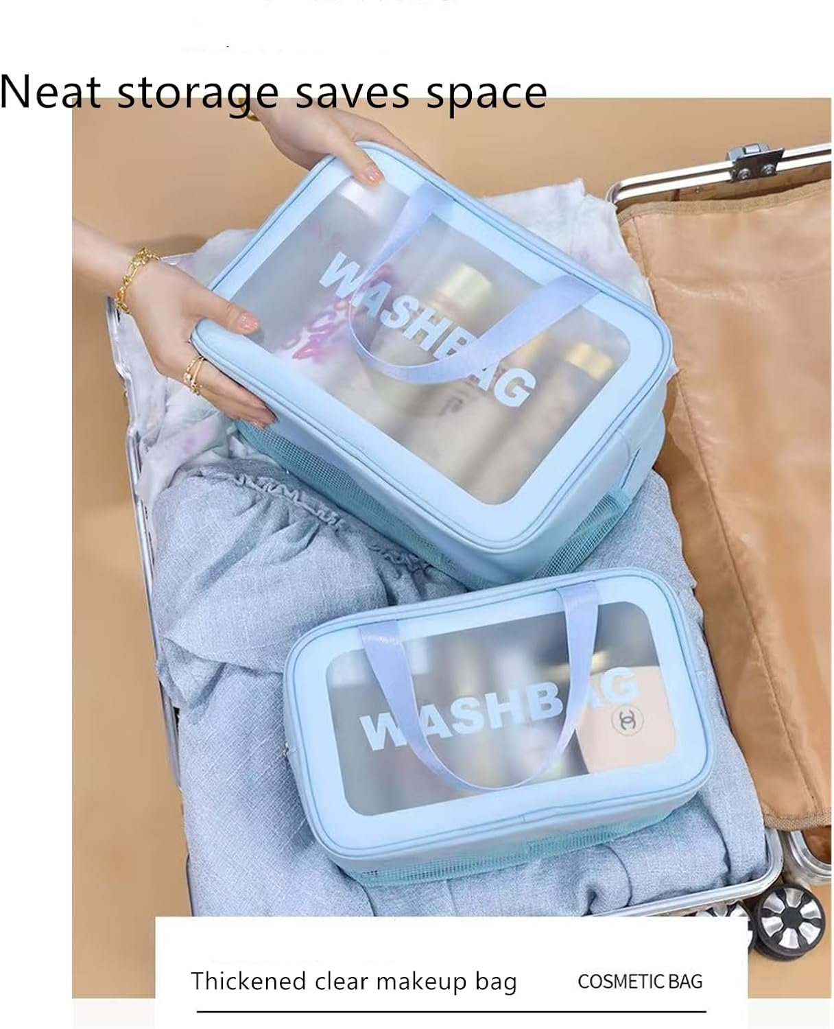 Travel Toiletry Bag, Thickened Portable Waterproof Drainage, PVC Toiletry and Makeup Bag, Matte Translucent Men and Women Convenient Handle Storage