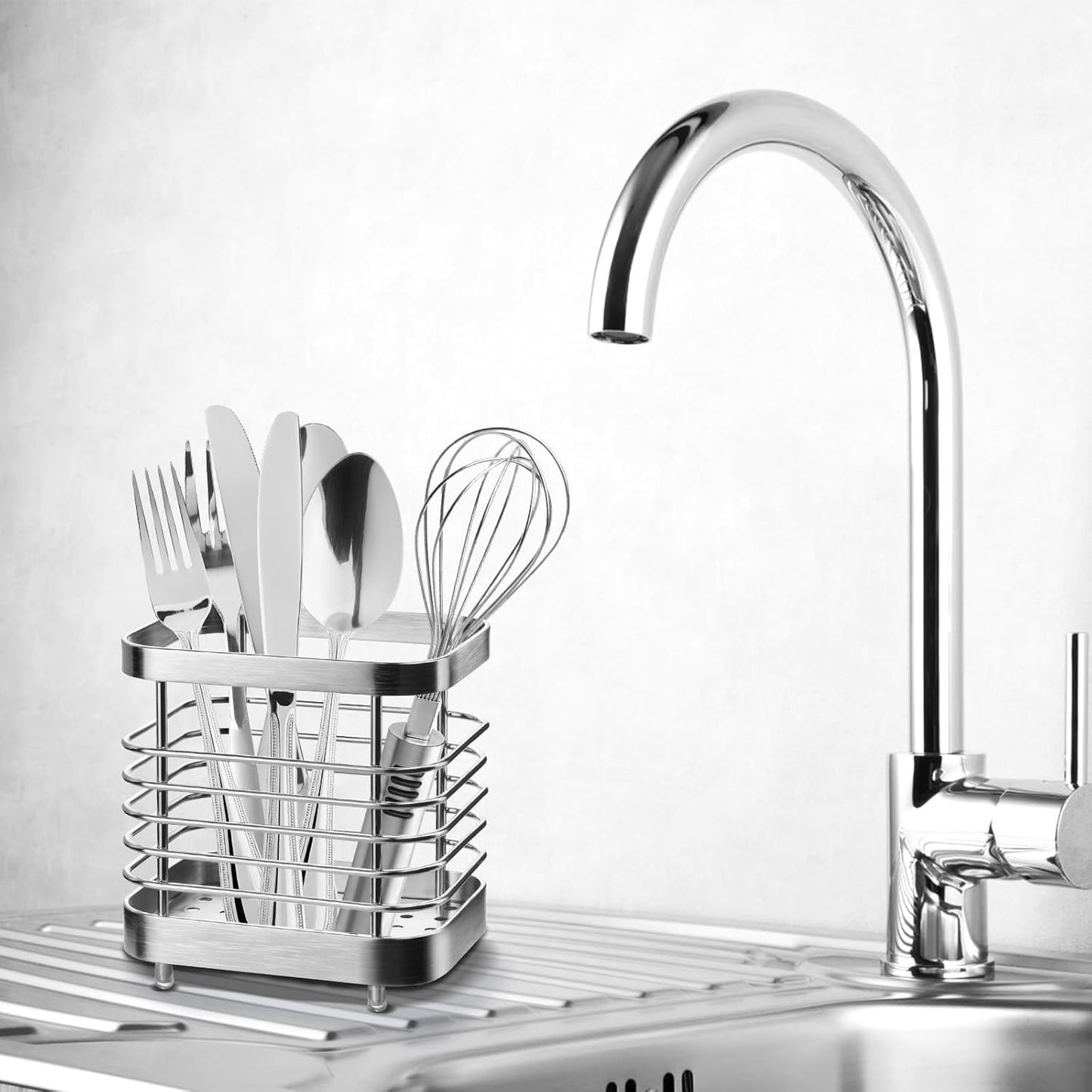 IWNTWY Utensil Holder, Stainless Steel Utensil Drying Rack with Detachable Base, Silverware Cutlery Flatware Holder Rack for Kitchen Storage Forks, Knives, Spoons, Chopsticks