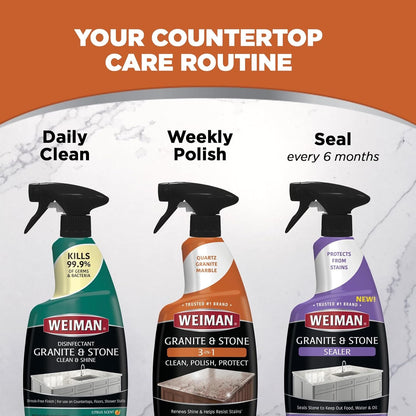 Weiman Granite Cleaner Polish and Protect 3 in 1-2 Pack - Streak-Free, pH Neutral Formula for Daily Use on Interior & Exterior Natural Stone w/Micro Fiber Towel