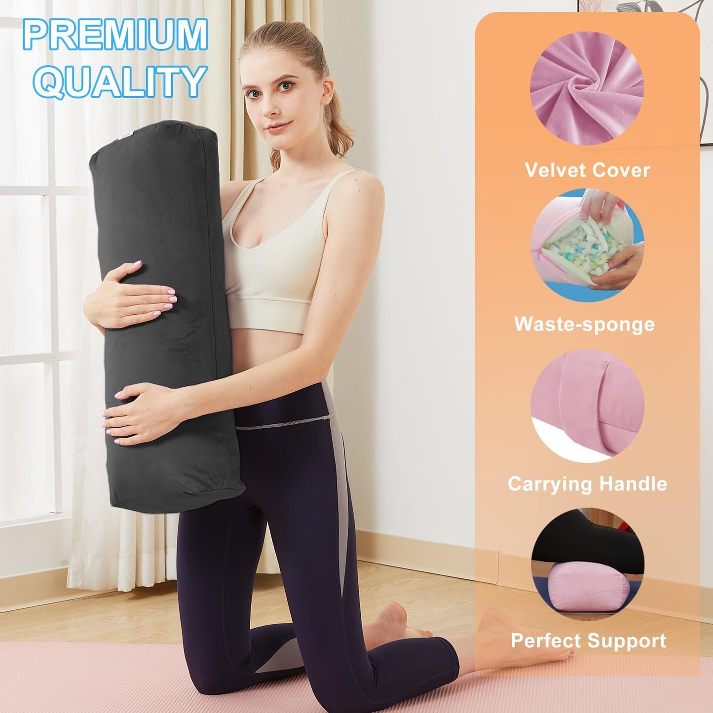 TokSay Restorative Yoga Bolster - Velvet Covered Meditation Pillow for Yin & Prenatal Yoga