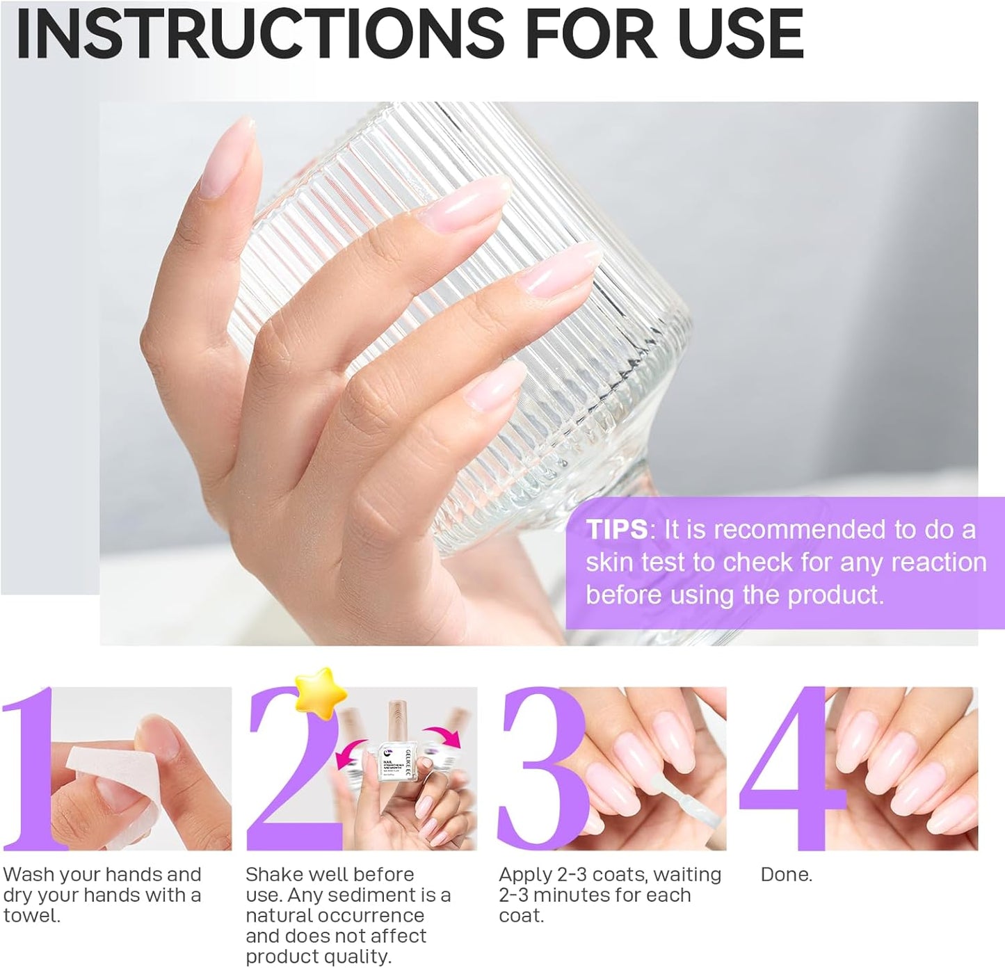 Gelike ec Nail Growth Hardener - Repair for Damaged Thin Nails and Brittle Nails Fillers as a Varnish Base, White