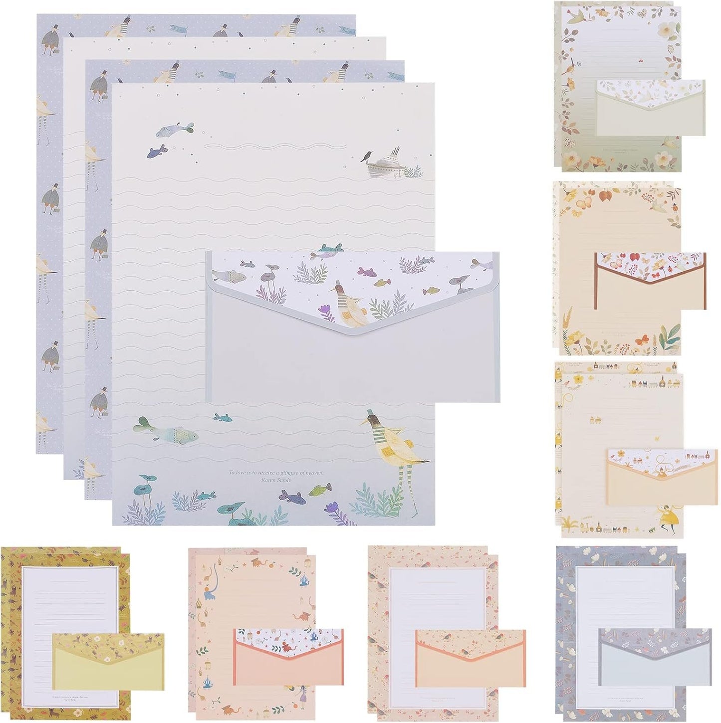72Pcs Stationery Paper and Envelopes Set Contain 48Pcs Letter Paper 24Pcs Envelopes Double Sided Floral Design Lined Stationary Set for Writing Letters Poem Office School Supplies