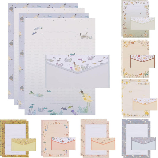 72Pcs Stationery Paper and Envelopes Set Contain 48Pcs Letter Paper 24Pcs Envelopes Double Sided Floral Design Lined Stationary Set for Writing Letters Poem Office School Supplies