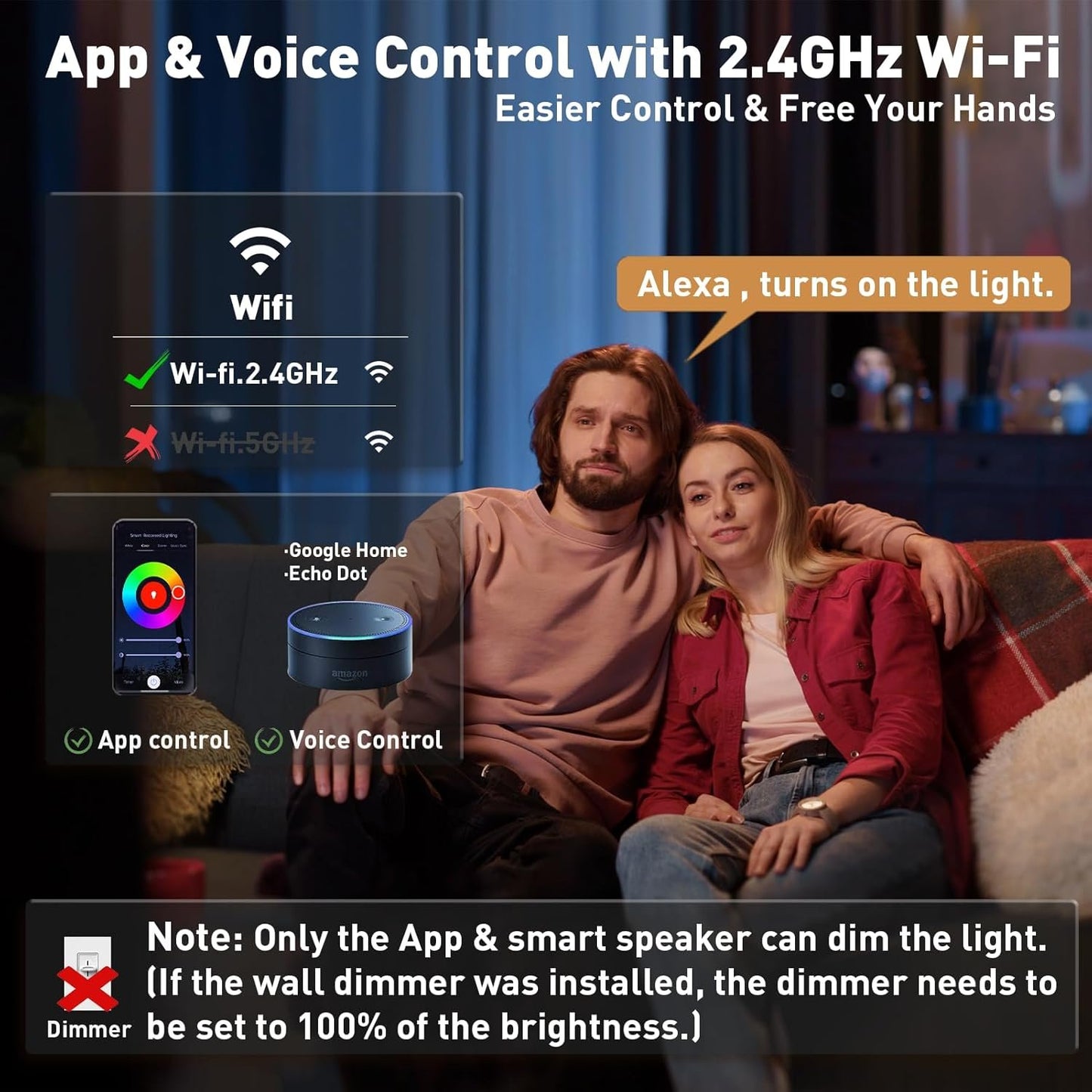 Smart Recessed Lighting 6 Inch - 6 Pack Wi-Fi Bluetooth Ultra-Thin Canless LED Recessed RGBCW Light with Junction Box 13W, 1100LM, 2700K-6500K, CRI80+ Work with Alexa/Google/Siri