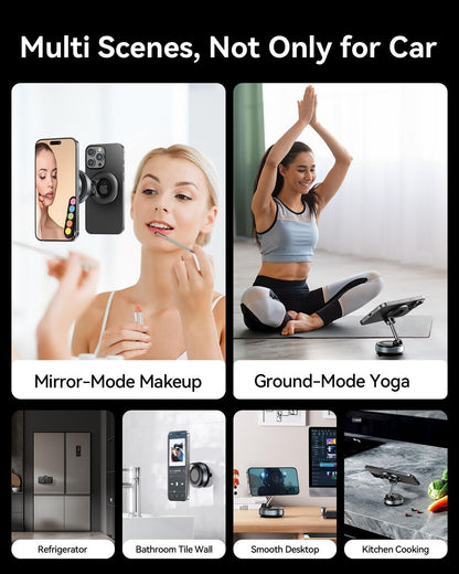 Vacuum Magnetic Phone Holder Stand, for Magsafe Suction Cup Phone Mount [89+LBS Strongest Suction & 2800gf Strongest Magnetic] Adjustable Swivel Lock, for Your Car/Gym/Mirror (Black)