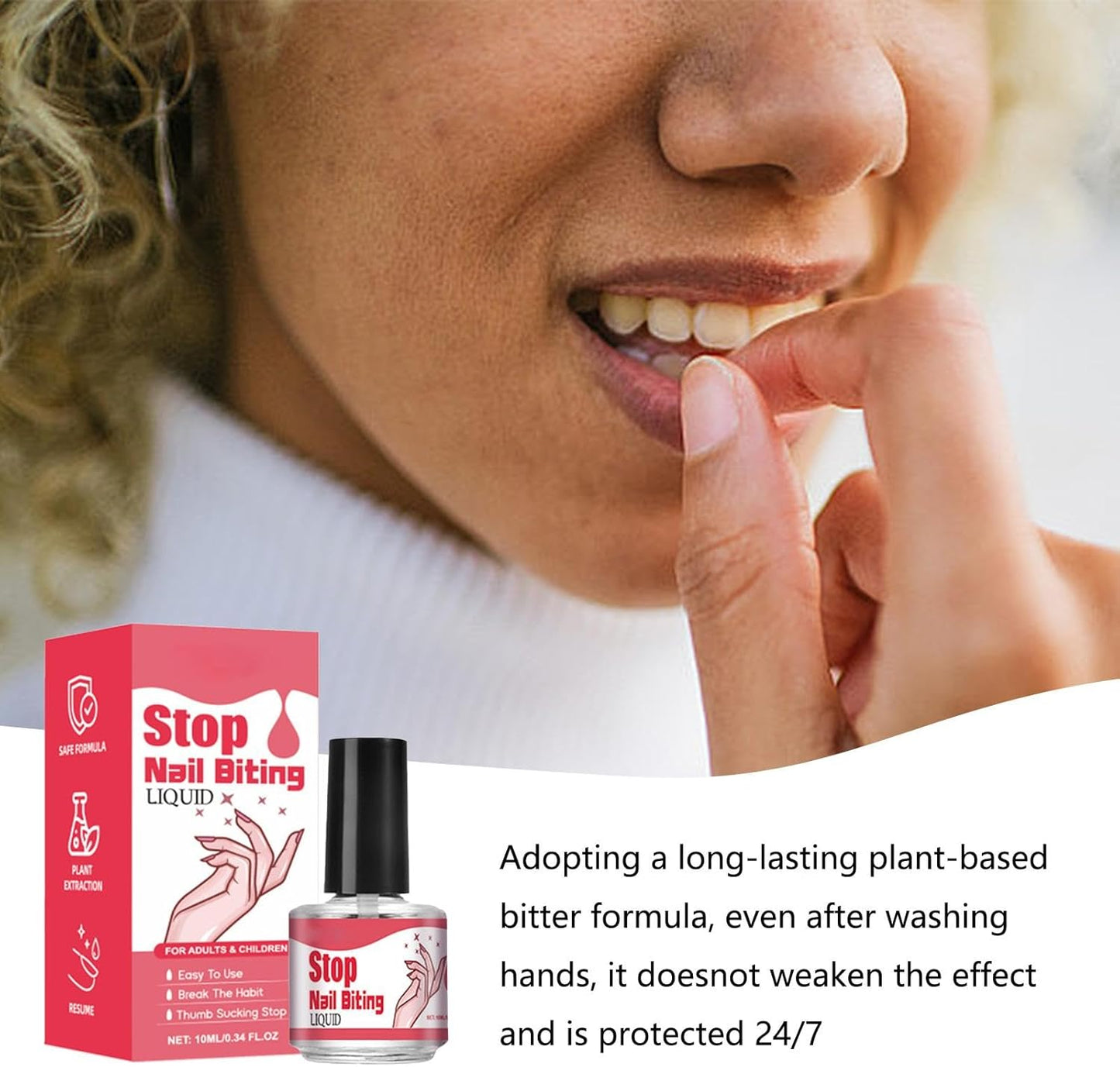 Anti Nail Biting Polish For Kids Adults, 10ML Nail Biting Treatments, Anti Bite Nail Polish, Thumb Sucking Stop, Bitter Taste, Safe Effective, Non-Glossy Invisible Coating for Nail Care