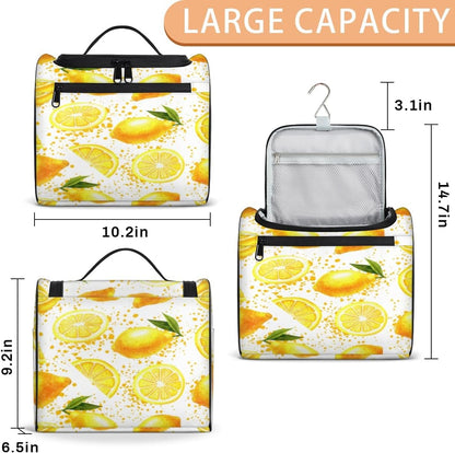 Lemon Fruit Travel Toiletry Bag for Men and Women Yellow Large Hanging Toiletry Organizer Waterproof Hygiene Bag with Metal Hook, Lemon Fruit, 10.2 x 6.5 x 9.2 inches