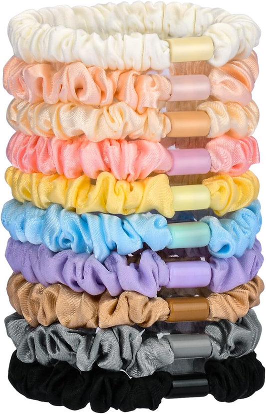 JessLab Scrunchies Hair Scrunchies, 10 Pieces Silk Ties Ponytail Holders Delicate Damage Free, Elastic Hair, Girls Women, Satin