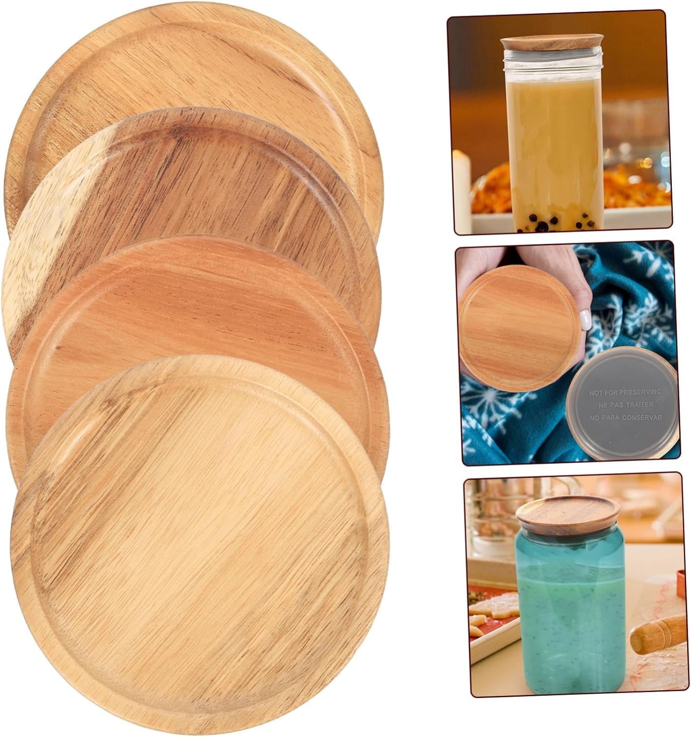 HAKIDZEL 4pcs Wooden Jar Lids Sealed Wide Mouth Canning Jar Lids Replacement for Storage Containers for Jam