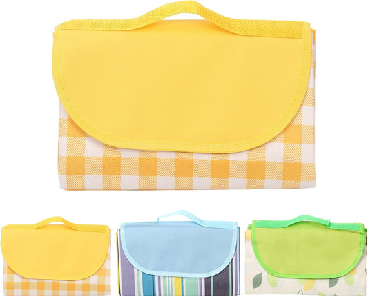 Tanstic Outdoor Picnic Blanket, 79" x 79" Extra Large Waterproof Foldable Beach Mat With Carry Strap for Camping Park (Yellow & White Lattice)