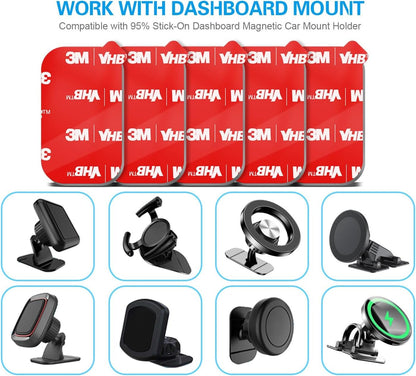 3M Sticky Adhesive Replacement for Magnetic Dashboard Car Mount Holder Base, volport 5 Pack Rectangle Heat Resistance Double Side Tape VHB Sticker Pads for Dash Magnet Phone Mounts & Ring Grip Socket