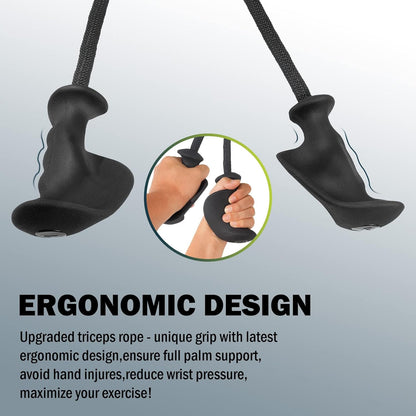 DASKING Ergonomic Triceps Pull Down Rope with Non-Slip Natural Rubber Grip, Pulley System LAT Pulldown Cable Machine Attachment Home Gym Traction Rope for Triceps Pull Downs Crunches