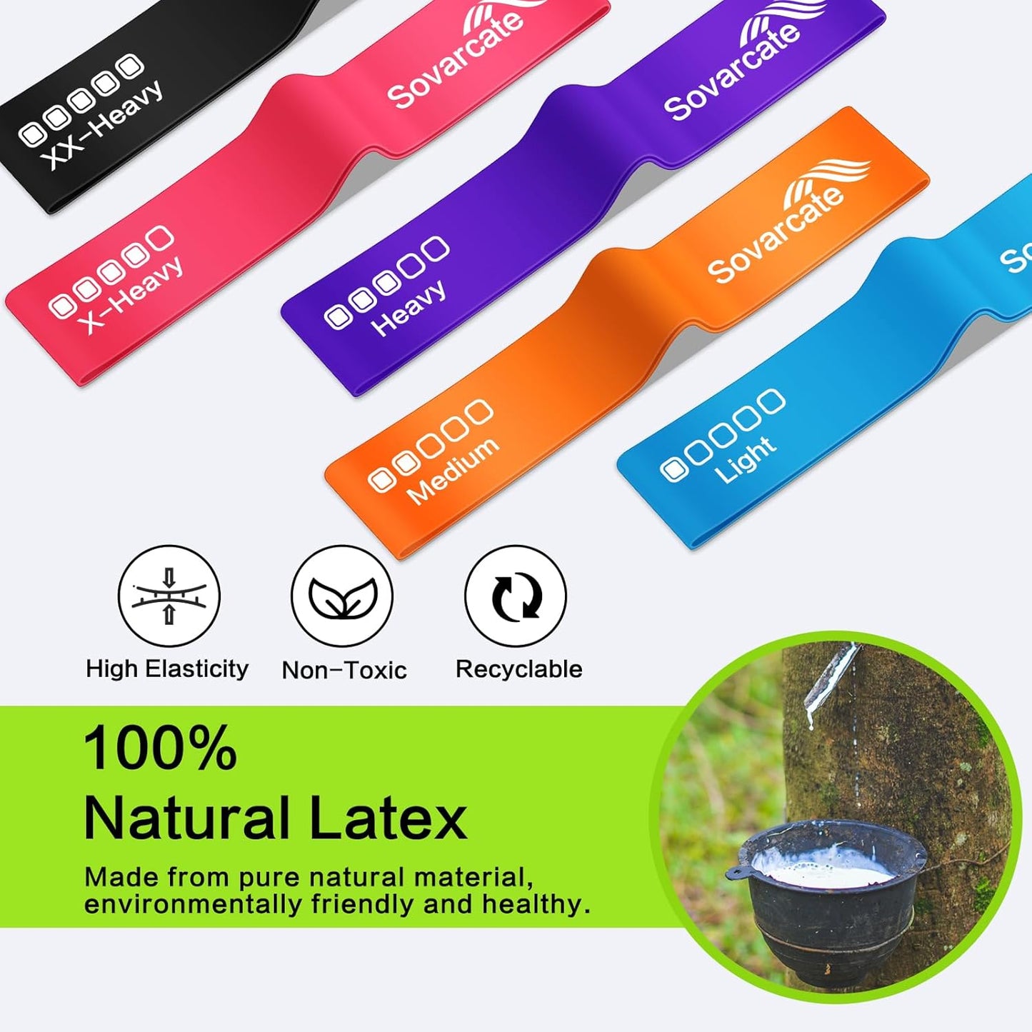 Resistance Bands [Set of 5] Exercise Bands Set for Women and Men 5 Strength Levels Latex Elastic Stretch Loop Physio Fitness Equipment for Home Gym Pilates Yoga Workout - Carry Bag Included