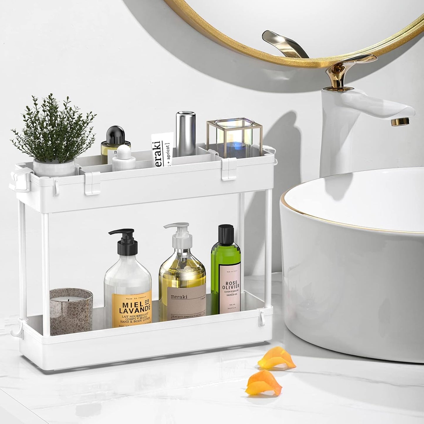 SPACELEAD Slim Storage Cart 3 Tier,Bathroom Organizer Rolling Utility, Mobile Shelving Unit Slide Out for Office, Kitchen, Laundry Room & Narrow Places,White