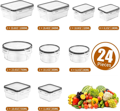 48 Pack Food Storage Containers with Airtight Lids (24 Containers & 24 Lids), PRAKI Kitchen storage containers for Pantry Organizers and Storage, Meal Prep Container with Labels & Marker