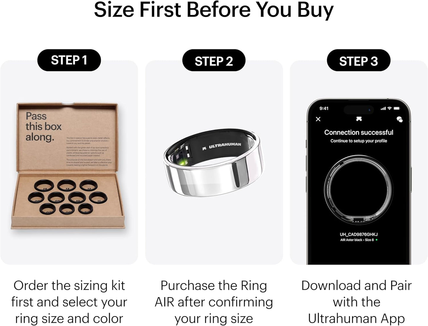 Ultrahuman Ring AIR-Smart Ring Activity Tracker, Size First with Ultrahuman Sizing Kit,Sleep Tracker,Smart Ring for Men/Women,Fitness Tracker (Size 8)