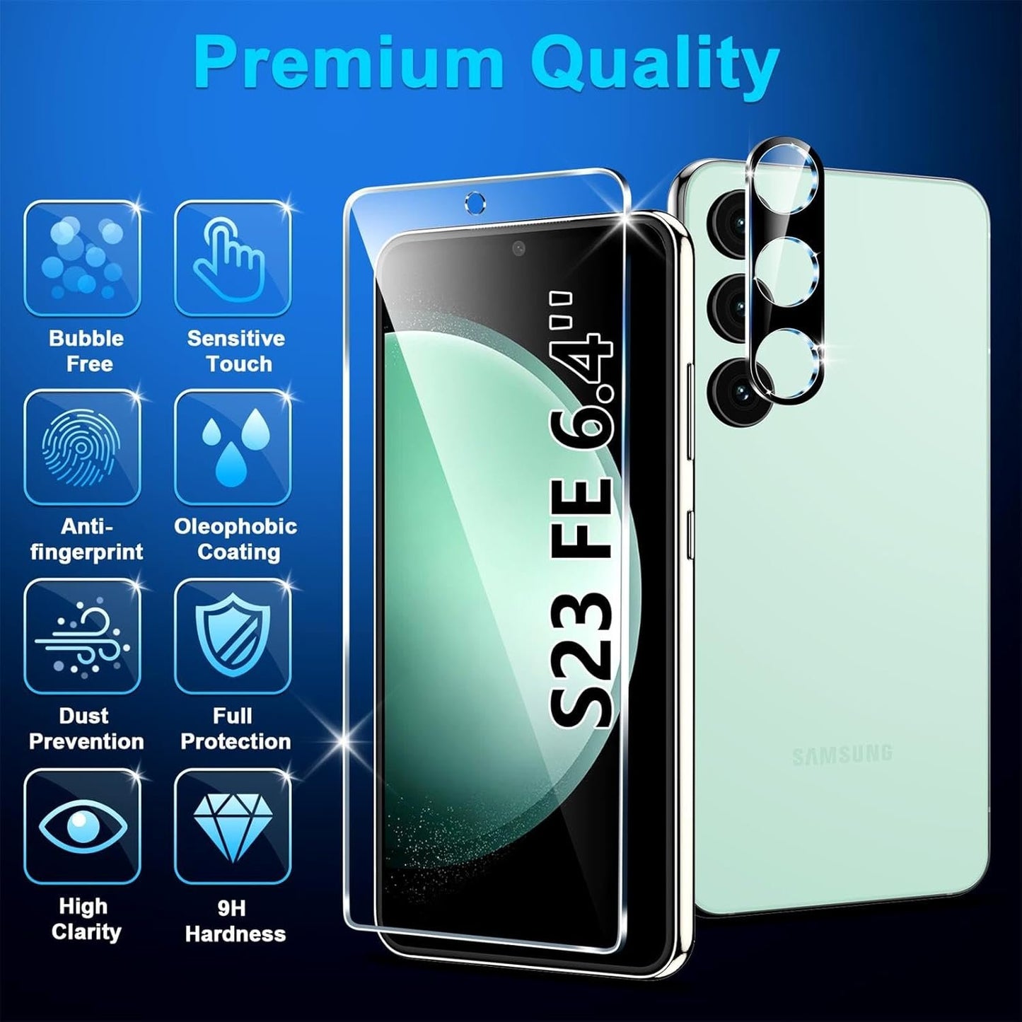 [3+3 Pack] for Samsung Galaxy S23 FE Screen Protector, 9H Tempered Glass, Ultrasonic Fingerprint Compatible, HD Clear Case Friendly for Samsung S23 FE Tempered Glass Screen Protector 5G