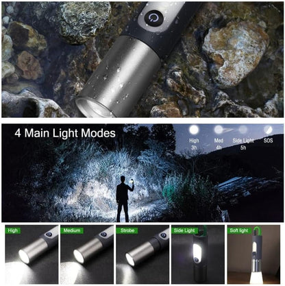 Clearhill LED High Lumens Tactical Flashlight - USB Rechargeable,with Telescopic Zoom,6 Modes, Waterproof, Ideal for Emergency, Outdoor, Camping