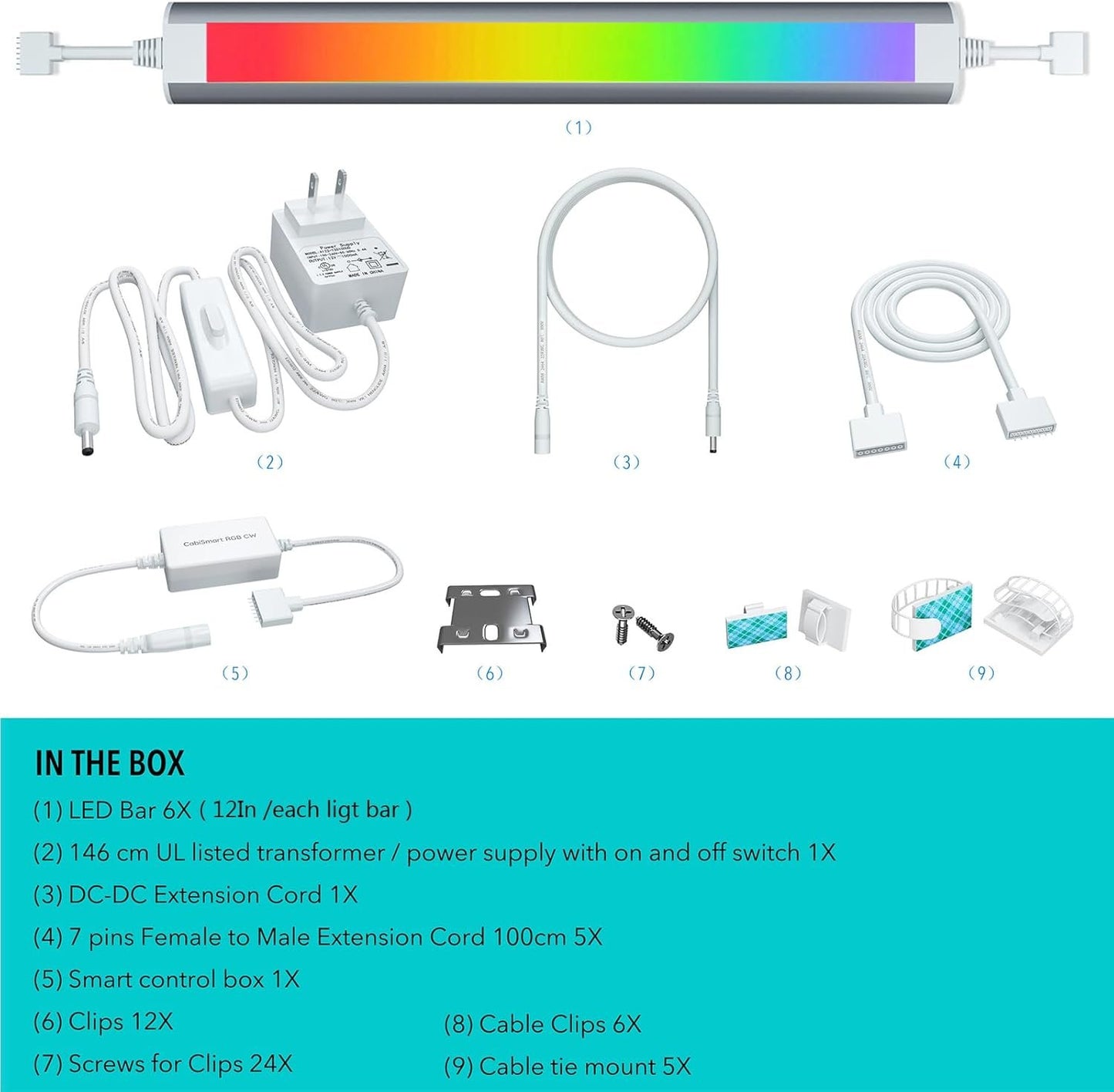 Smart Under Cabinet Lighting White & Multicolor LED Strip Lights Dimmable Works with Alexa,Google Home,Smart APP Remote Control RGB Kitchen Lamp Plug in for Under Counter Light Fixtures,6pcs