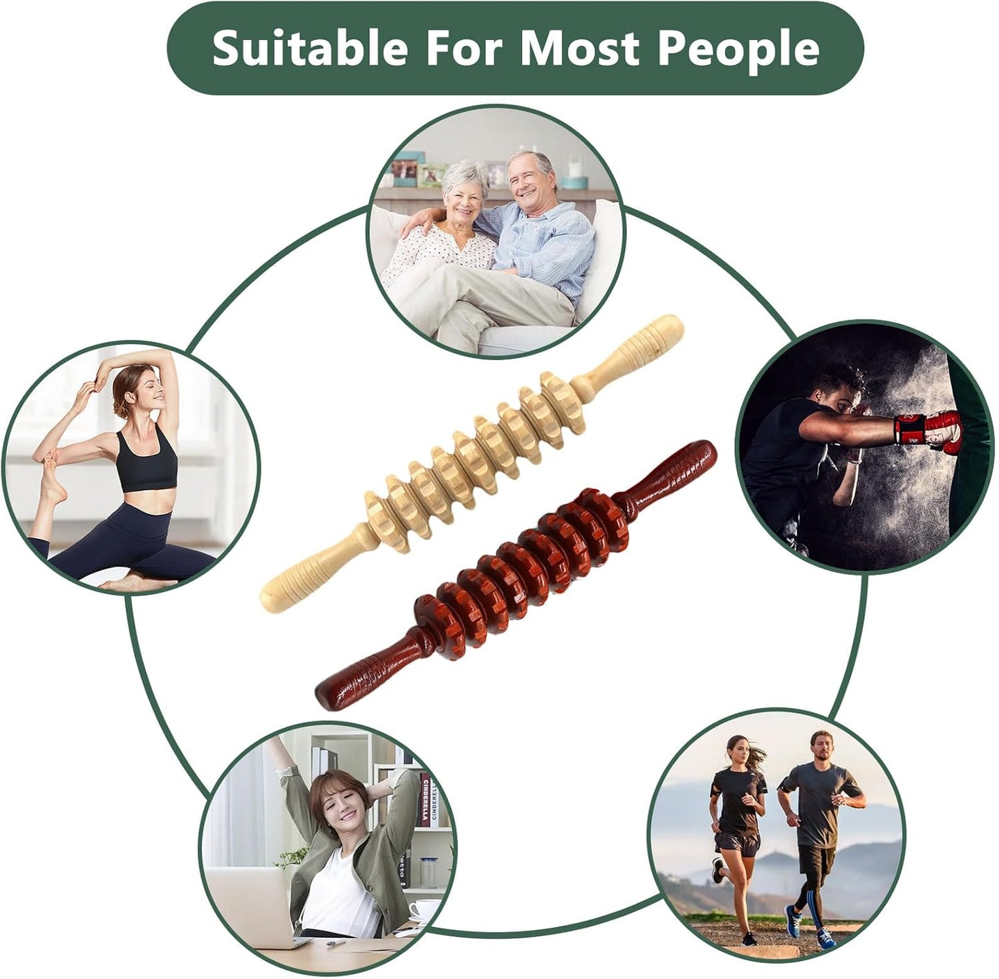 SUSOO 2 Pack 360° Wood Therapy Massage Tools, Wooden Lymphatic Drainage Stick Roller, Maderoterapia Kit for Cellulite Reduction, Body Sculpting, Muscle Relief, Contouring & Self Massage Tool