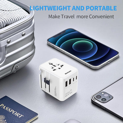 Hichain Universal Travel Socket 70W PD Fast Charging Travel Adapter 2 USB-A Ports 2 USB-C Ports International Travel Plug All-in-one Wall Adapter for USA EU UK AUS