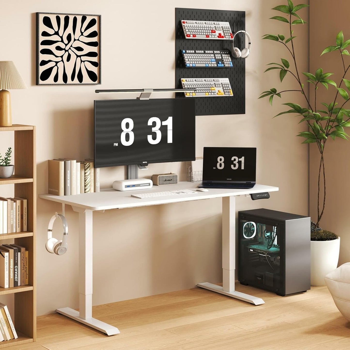 PrimeCables Dual-Motor Electric Height Adjustable Standing Desk Frame - Ergonomic Sit Stand Desk Legs with Memory Presets, 23.6"-49.2" Adjustable Height and 43.3"-74.8" Width, 275 lbs Capacity, White