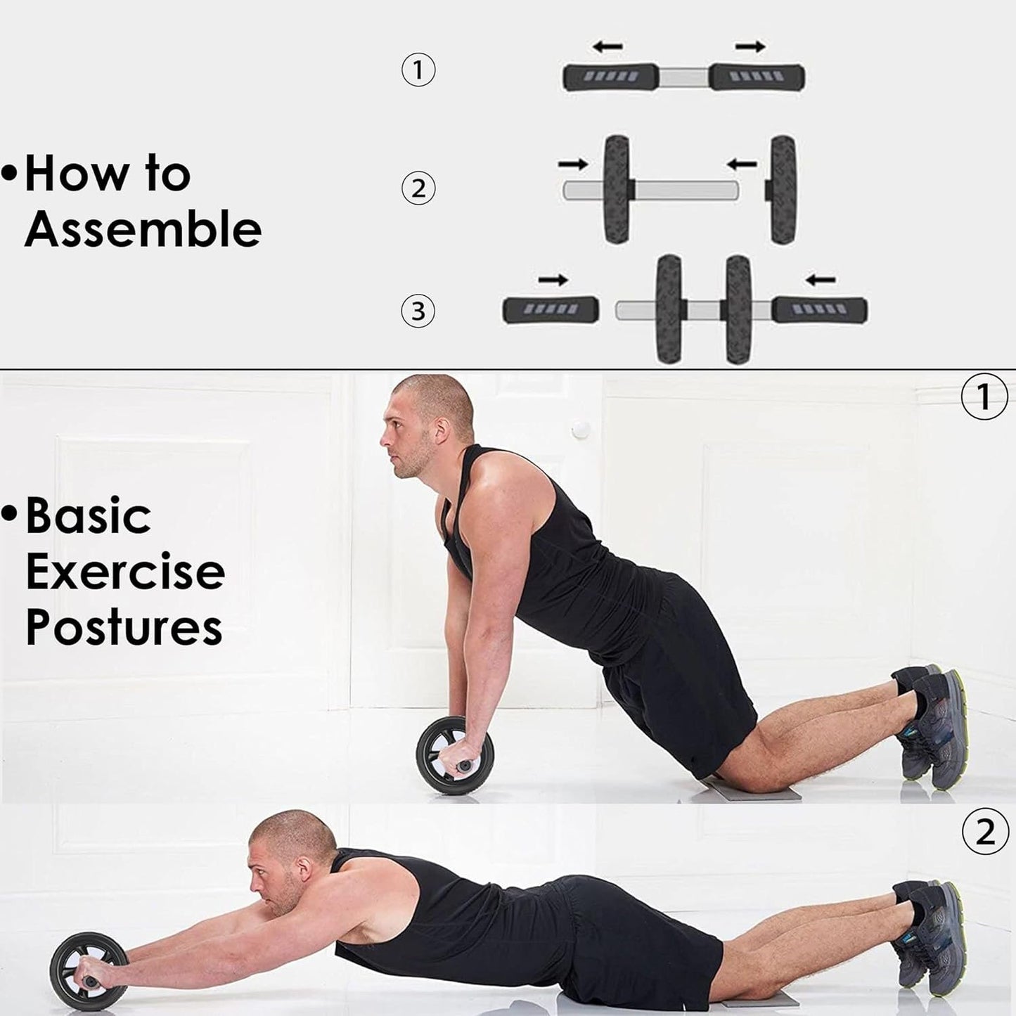 Ab Roller Wheel, Arespark Home Gym Equipment for Core Workout, No Noise Ab Roller Exercise Equipment with Knee Mat and Foam Handle for Abdominal Fitness Trainer, Abs Workout Equipment for Home Gym Office