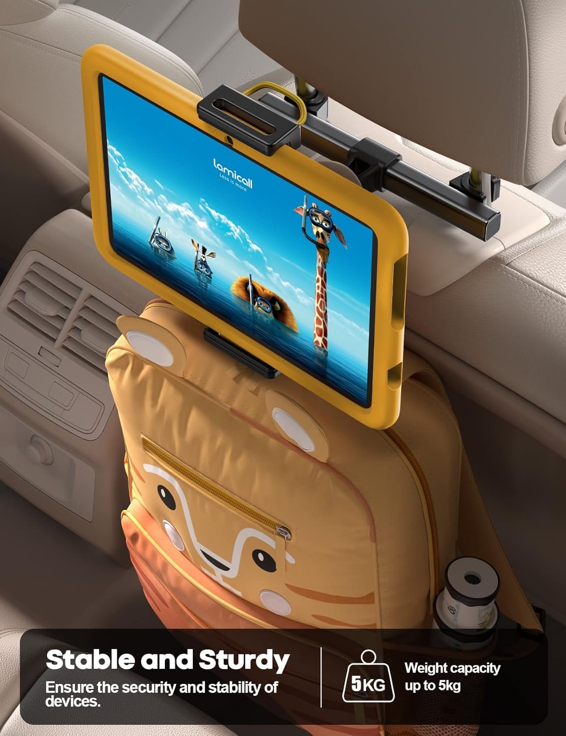 Car Tablet Holder, Headrest Tablet Mount - Lamicall Universal 360 Rotating Car Seat Stand Cradle for All 4.7"-13" Tablet, iPad Pro 10.5, 12.9, iPad Air Mini, Switch, Samsung Tab, Accessories- Black