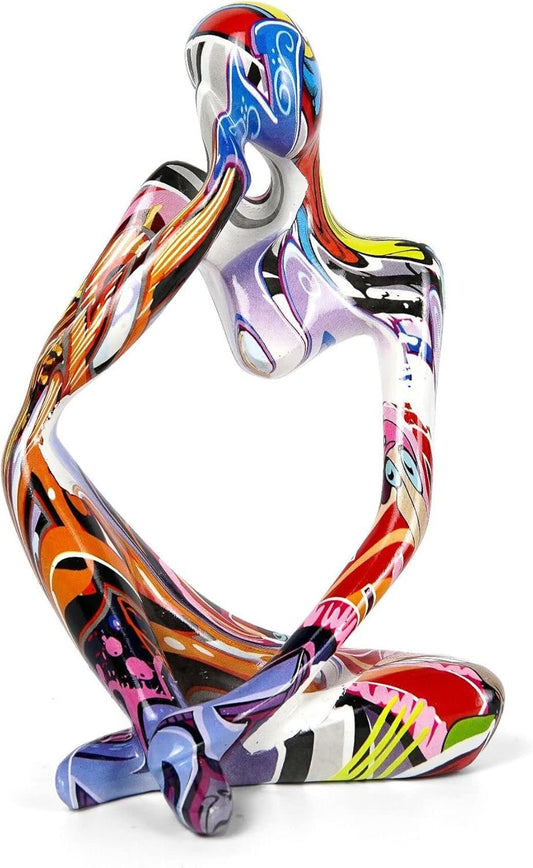 Modern Thinker Sculpture Colorful Decoration Large Size Thinkers Colorful Graffiti Creative Abstract Resin Statue Minimalist Art for Living Room Bedroom Office
