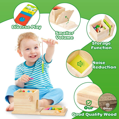 Wooden Montessori Toys for 1 Year Old, 5-in-1, Object Permanence Box, Coin Box, Carrot, Catch Worm, Shape Sorter, Learning Toy for Toddler Aged 1, 2, 3 Year Old Boys Girls