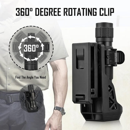 FandyFire Tactical Flashlight Holster, Rotatable Flashlight Holster for Duty Belt, Flash Light Holder with Lever Side Lock System, Only Suitable for 0.9"-1.2" Diameter Flashlights W66