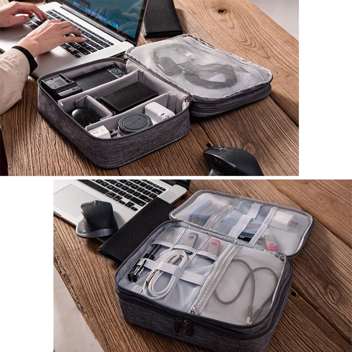 OrgaWise Travel Cable Organizer Accessories Case Cable Bag for Carry Camera, iPad and Memory Card with Set of 2 Data Lines Protect Set