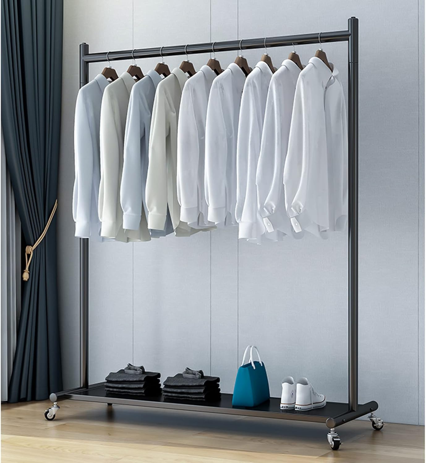 Appendiabiti Mobile Commerciale Resistente con Ripiani, Appendiabiti Indipendente per camere da Letto e Boutique, 120x40x165 cm, Nero - Soluzione di archiviazione Resistente ed Elegante