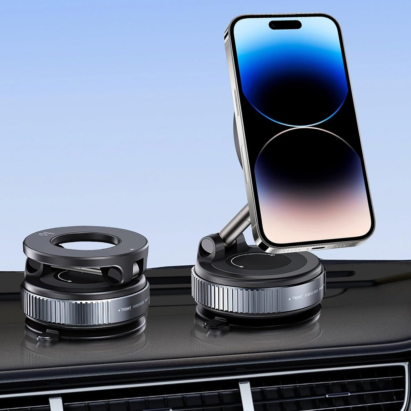 Mucek Magnetic Car Phone Holder with Suction Cup, 360° Rotation Folding Magnetic Car Phone Holder, for Dashboard & Air Vent and Windshield Suitable for All Smartphones