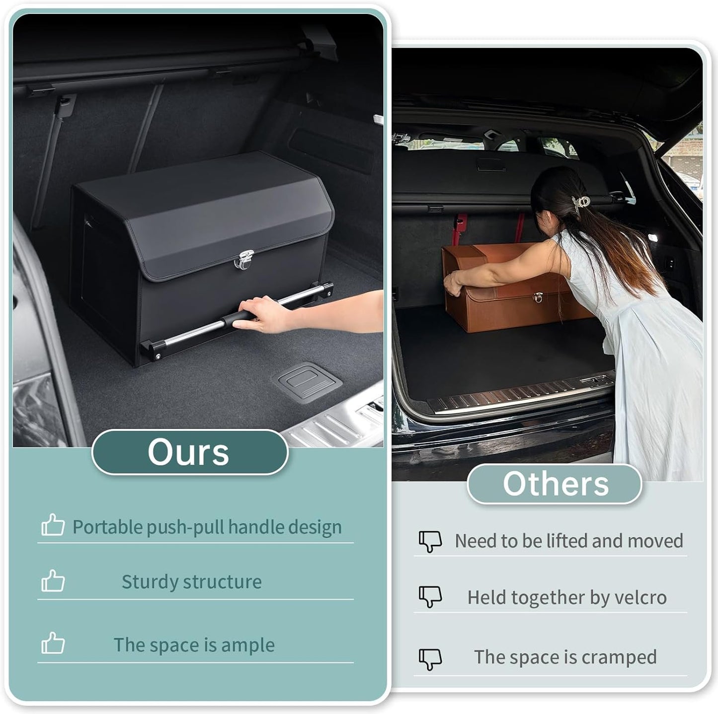 XCF Car Organizer Trunk, Durable Collapsible Leather Car Trunk Organizer with Lid and Sturdy Handle, Portable Car Storage Box for SUV, Sedan, Car Accessories for Men/Women (11.4 x 16.9 x 12.2, Black)