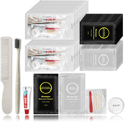 RSQAZQ Toiletry Kits Homeless Personal Hygiene Kits for Homeless Care Package Supplies In Bulk, Disposable Travel Size Essential Women Men Toiletries Set for Hotel, Charity, Camping, Travel (20 Pack)
