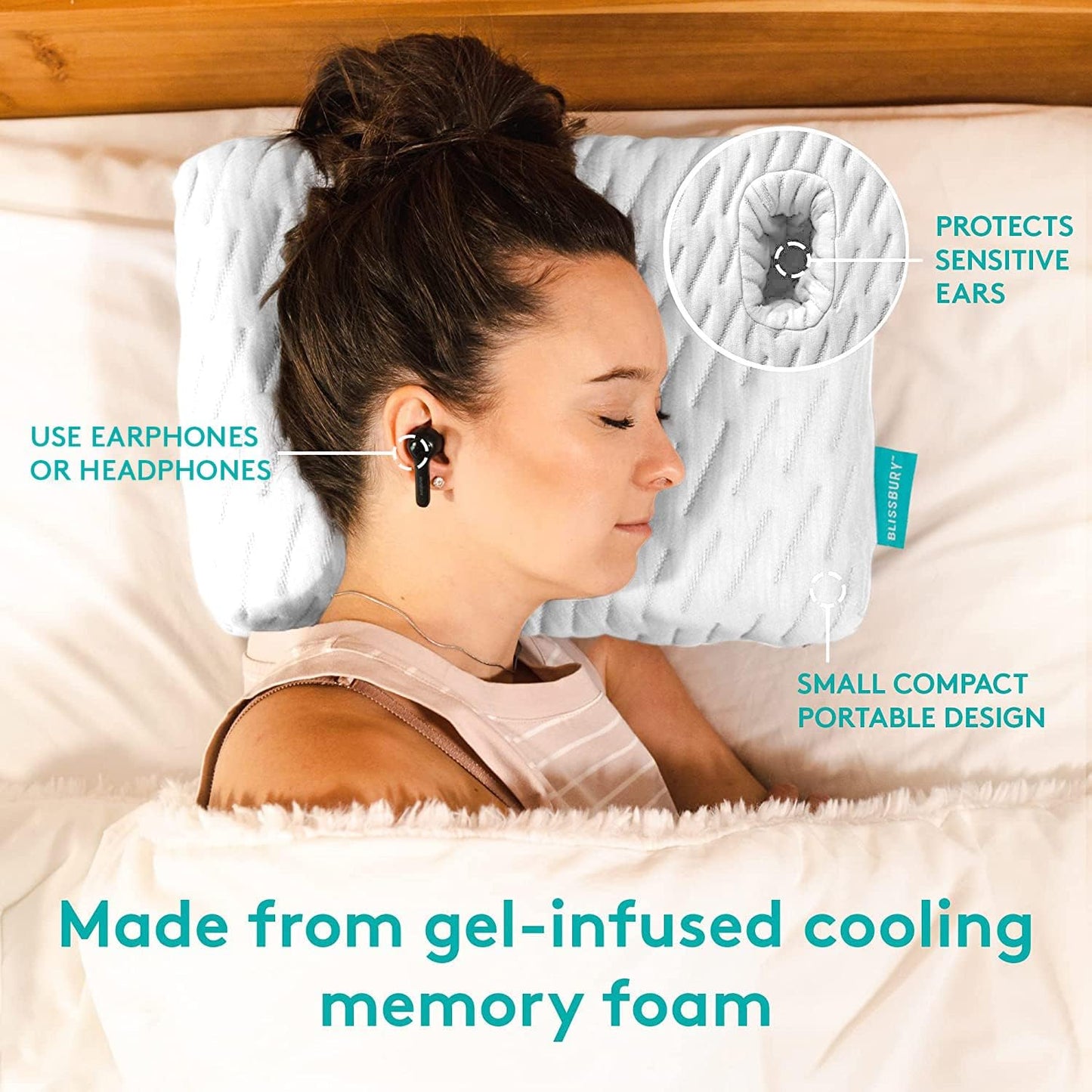 BLISSBURY Mini Ear Hole Pillow (Satin) | Travel-Friendly Memory Foam Pillow with Ear Hole | Soothing Space for Ear Pains | Comfortable Side Sleeping Pillow for Ear Piercings, Earplugs, and Headphones