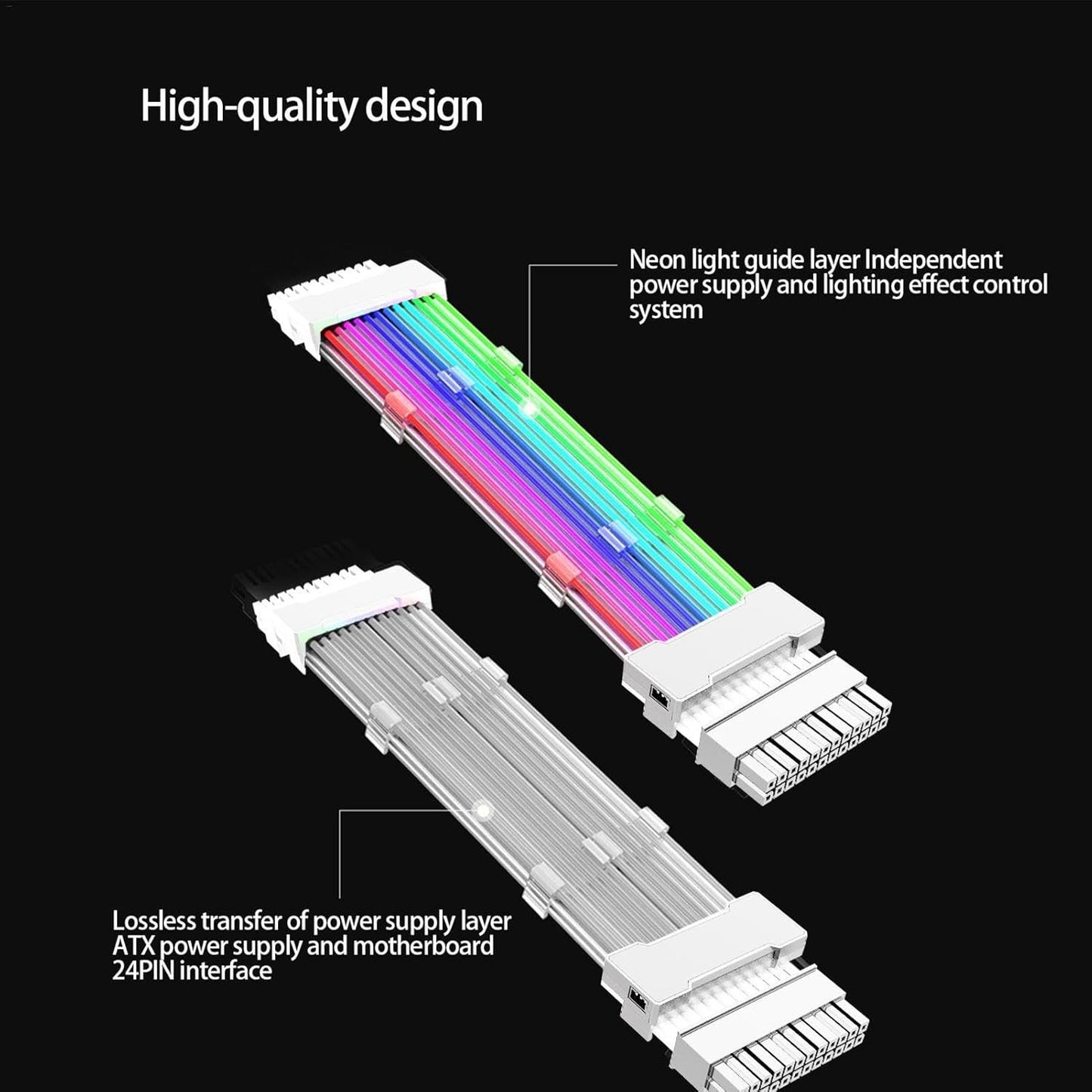 ATX Cable Extension | RGB Extension Cable with Light Effect|26.5cm ATX Supply Cables | ATX Cable Extension |Wire Extension ATX Energy Cable | Color Mode ARGB Cable Extension Kit Synchronized PSU Cable
