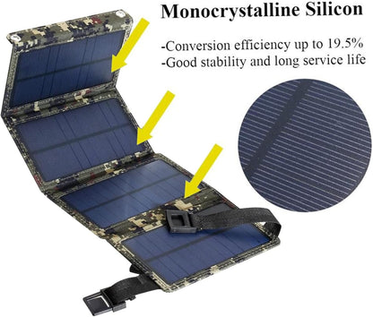 Solar Power Bank 10W/5.5V/1.2A Portable Solar Power Bank with 4 Foldable Solar Panel and Back Pocket Waterproof USB Solar Battery Bank for Camping Smartphones Tablets Fashion