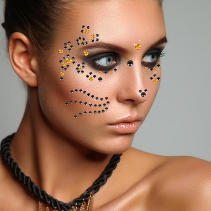 DPKOW Face Tattoos Leopard Costume Ladies Leopard Face Tattoo Halloween Leopard Temporary Tattoos Glitter Stones Face Make-up Leopard Cosplay Costumes Carnival Accessories