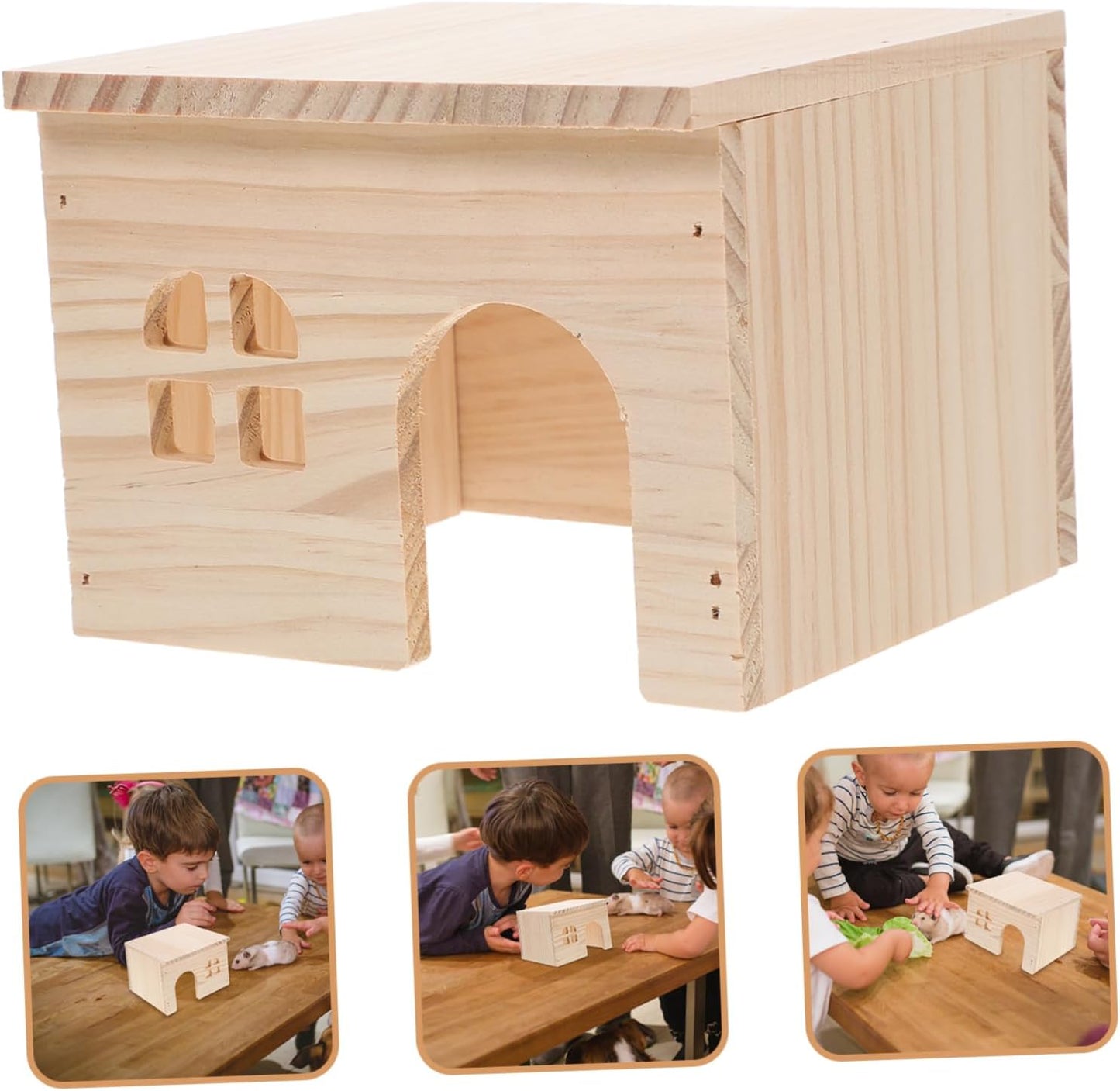 TOYANDONA Hamster Hiding and Feeding Platform Natural with Integrated Feeding Watering Areas Escape Design for Hamsters Chinchillas and Small Pets