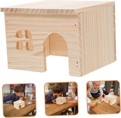 TOYANDONA Hamster Hiding and Feeding Platform Natural with Integrated Feeding Watering Areas Escape Design for Hamsters Chinchillas and Small Pets