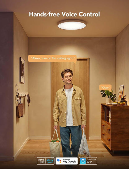 Govee Smart Ceiling Light, RGBIC LED Ceiling Light Fixture, 2400LM Flush Mount Light Fixture, DIY Colors, Works with Alexa, 2200K-6500K Ceiling Lights for Bedroom, Living Room, 12 Inch, 1 Pack