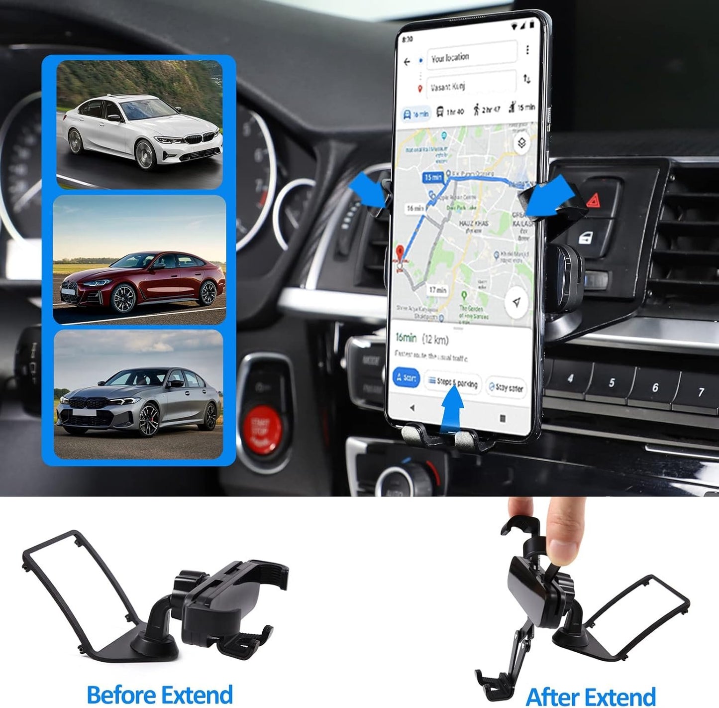 DIYUCAR Car Phone Holder for BMW 1 2 3 4 F20 F21 F22 F30 F31 F32 F33 F36 2013-2019 Black