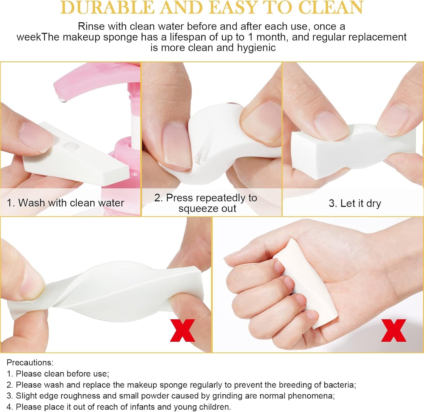 AUAUY 48 Pcs Triangle Makeup Sponges, Latex Free Sponge Wedges, Beauty Sponges, Disposable Makeup Sponges for Powder, Cream, Liquid, Nails, Beauty Accessory - White