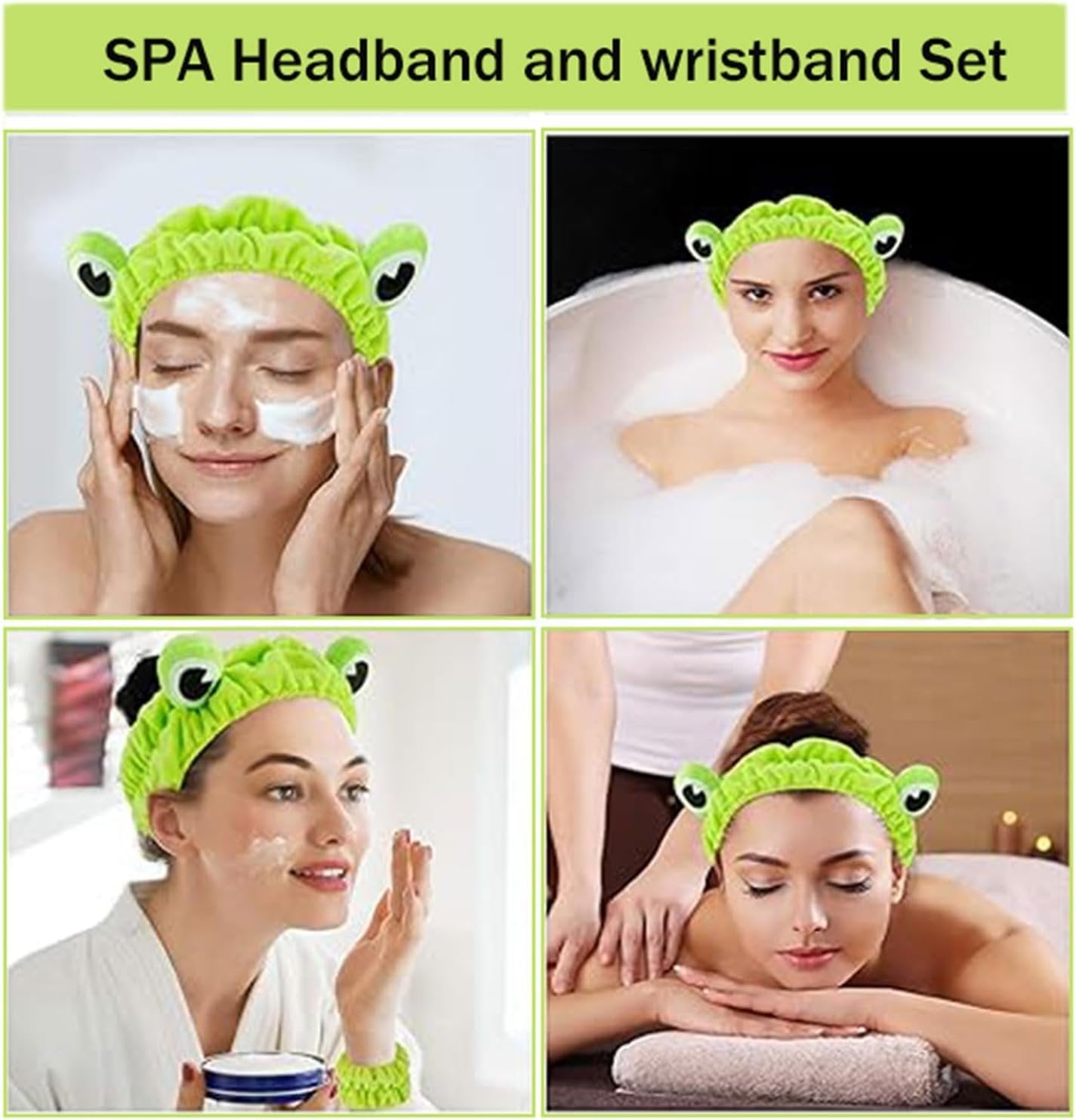 YQkangzhu 2pcs Frog Headband & Snail Skincare Headbands, 4pcs Spa Wristbands, Puffy Makeup Head Bands, Cartoon Face Wash Hair Band, Cute Animal Flannel Elastic Hair Accessories for Face Washing Shower