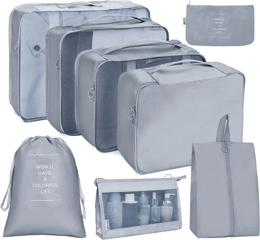 OSDUE Suitcase Packing Cubes, 8 Pieces Thickened Travel Organizer, Travel Bags, Travel Accessories, Essential Organizer, Clothes, Shoes, Cosmetics, Toiletries, Bags