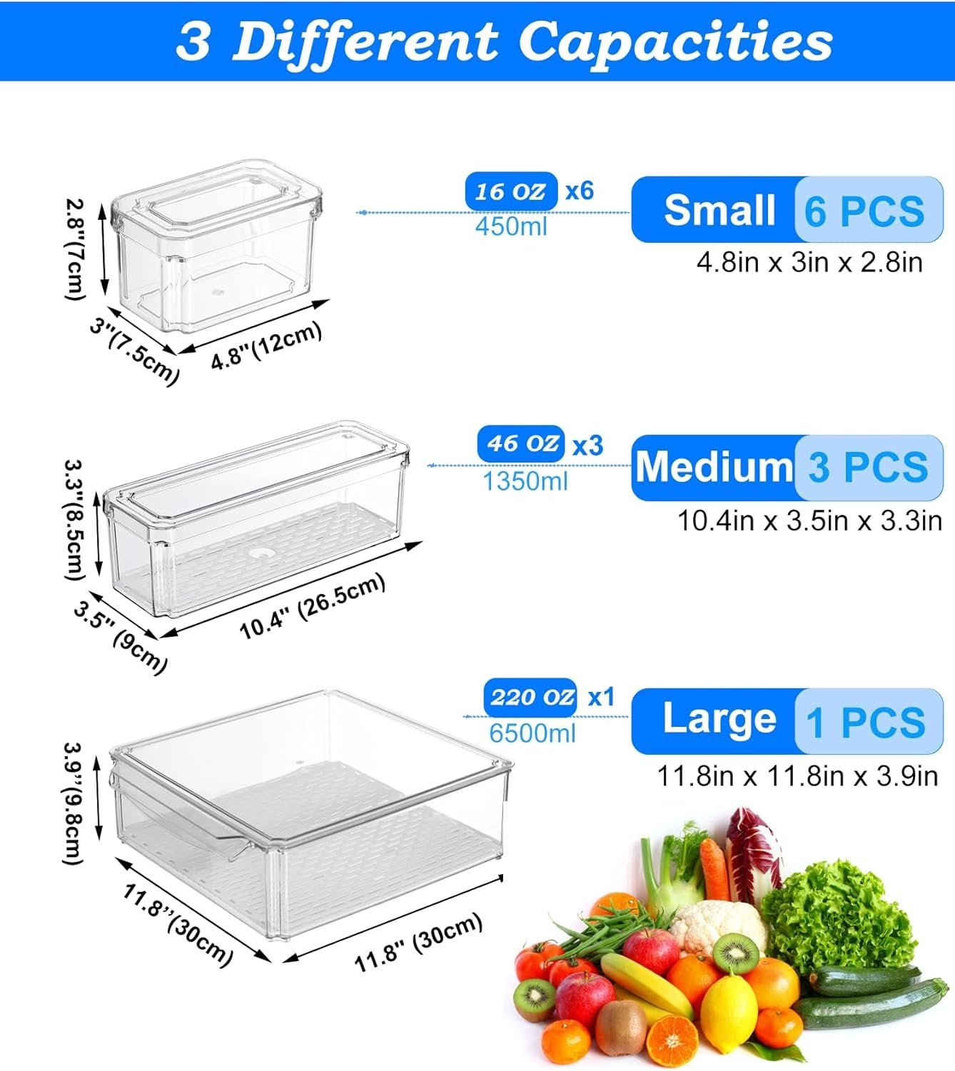 KUMD 10 Pack Fridge Organiser, Stackable Storage Containers with Lids, BPA-Free, Kitchen Storage & Organization, Clear Fridge Storage, for Food, Drinks, Vegetable