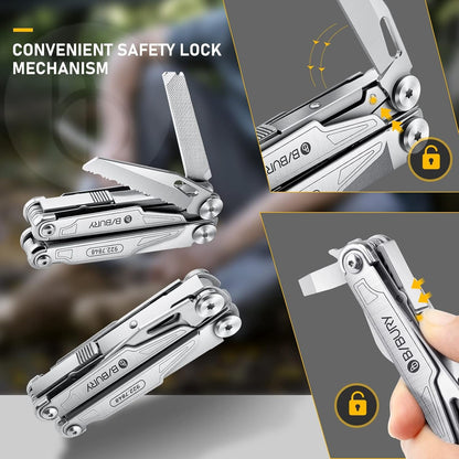 BIBURY Multitool Pliers,19-in-1 Pocket Multi-Tool w/Screwdriver Sleeve,Wire Cutters, Spring-Action Scissors & Nylon Sheath, Stainless Steel Multi-Plier for Survival, Camping, Hunting,Fishing & Hiking